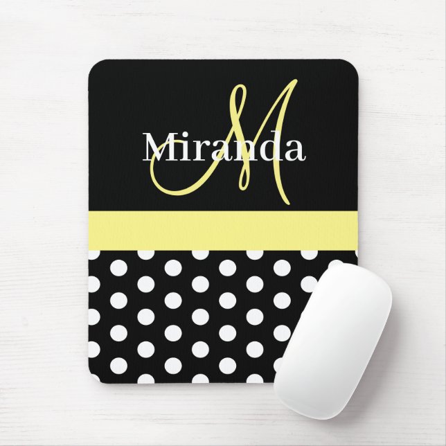 Gult Black White Polka Dot Monogram Mouse Pad Musmatta (Med mus)