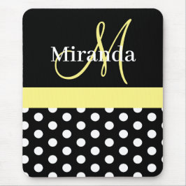 Gult Black White Polka Dot Monogram Mouse Pad Musmatta