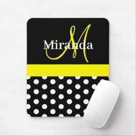 Gult Black White Polka Dot Monogram Mouse Pad Musmatta