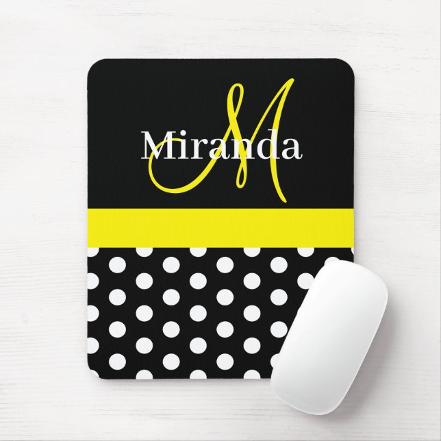 Gult Black White Polka Dot Monogram Mouse Pad Musmatta (Med mus)