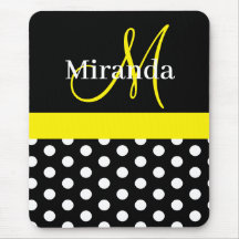 Gult Black White Polka Dot Monogram Mouse Pad
