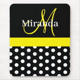 Gult Black White Polka Dot Monogram Mouse Pad Musmatta