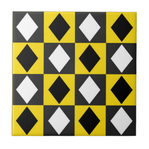 Gult Black White Rhombus Diamond Shape Kakelplatta