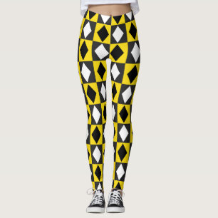 Gult Black White Rhombus Diamond Shape Leggings