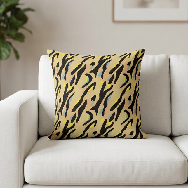 Gult Blåfärgad svart Rand Tröger Skriv ut Kudde (Animal Print Pillow)
