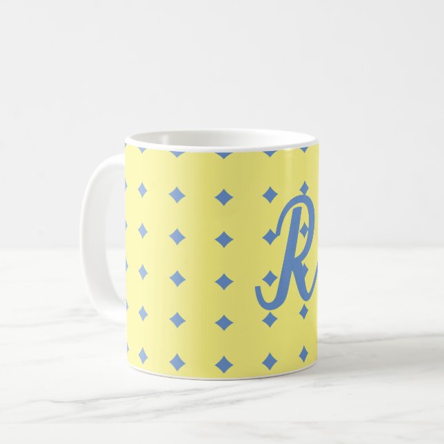 gult & blått, söt mönster, monogram mugg (Framsida vänster)