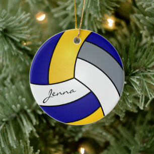 Gult, blått, vitt och Grått personalisera Volley Julgransprydnad Keramik
