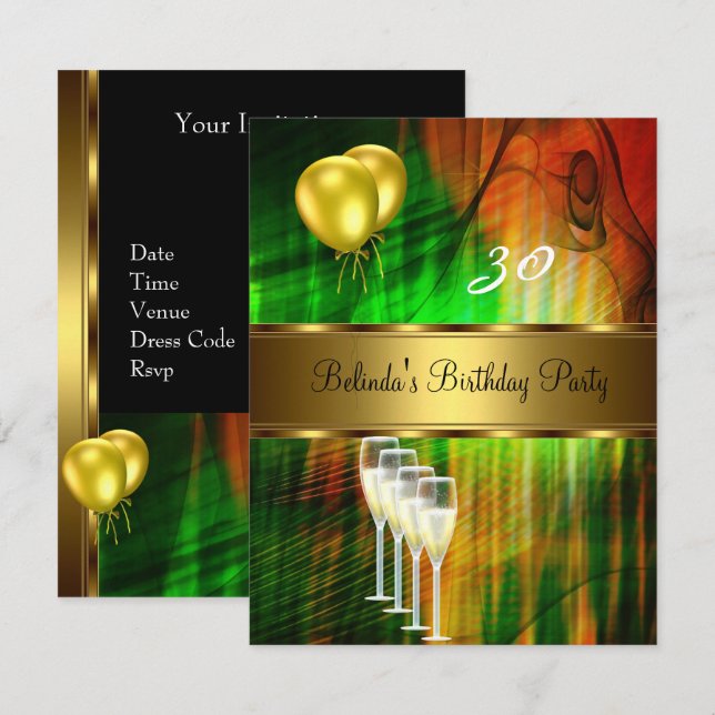 Gult Blegeringar för Grönten inbjudan 30års födels (Fram/baksida)