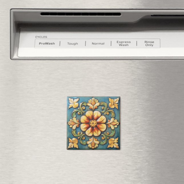 Gult Blomitalienska plattan Magnet (In Situ (Dishwasher))