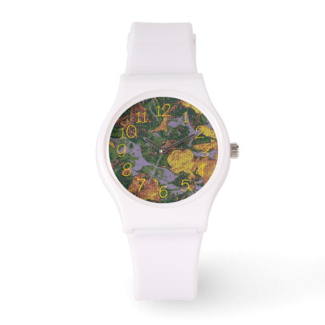 Gult blomkamouflage mönster armbandsur (Framsida)