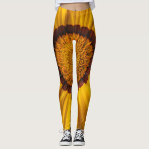 Gult blomma på svart bakgrund leggings