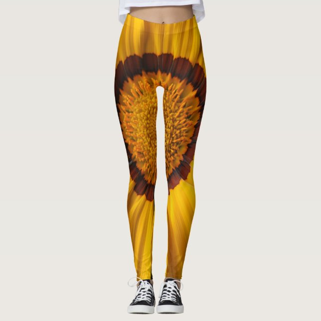 Gult blomma på svart bakgrund leggings (Framsida)