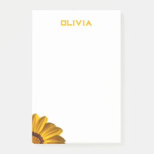 Gult blomma på svart bakgrund post-it block
