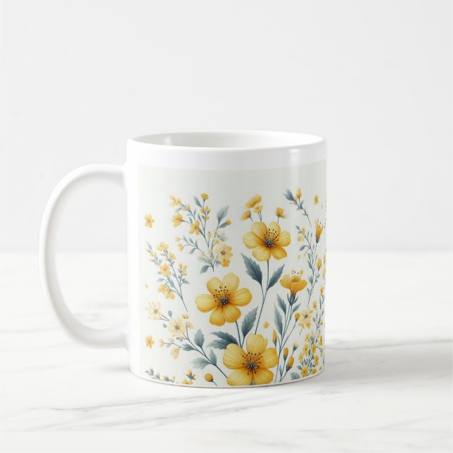 Gult Blommar Elegance - Blommigt Coffee Mugg (Vänster)
