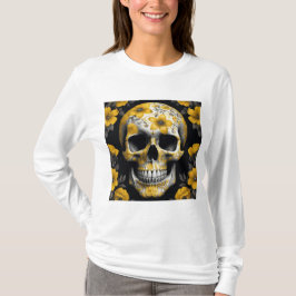 Gult Blommigt 3D Dead Skull med gula blommor T Shirt