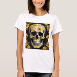 Gult Blommigt 3D Dead Skull med gula blommor T Shirt