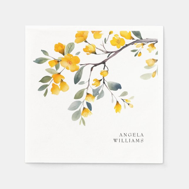 Gult Blommigt Anpassningsbar Cocktail Pappersservett (Framsidan)