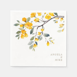 Gult Blommigt Anpassningsbar Guld Text Cocktail Pappersservett