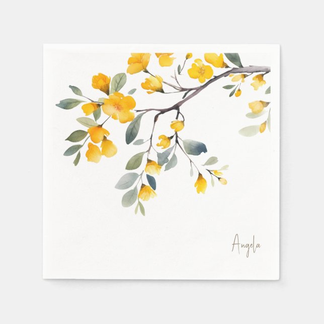 Gult Blommigt Anpassningsbar Skriptfönster för Gul Pappersservett (Framsidan)