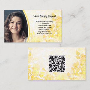 Gult Blommigt Art Professionell Photo med QR-kod Visitkort