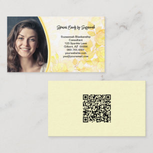 Gult Blommigt Art Professionell Photo med QR-kod Visitkort