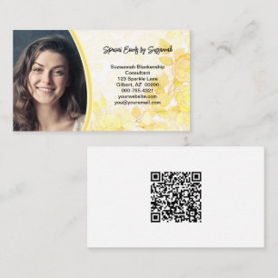 Gult Blommigt Art Professionell Photo med QR-kod Visitkort