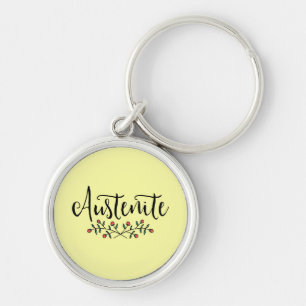 Gult Blommigt Austenite Jane Austen Rund Silverfärgad Nyckelring
