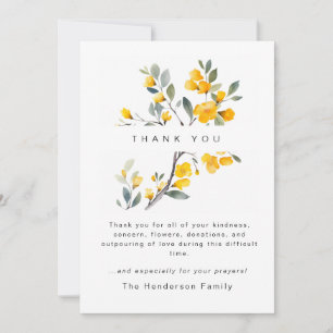 Gult Blommigt Bereavement Funeral Tack Kort
