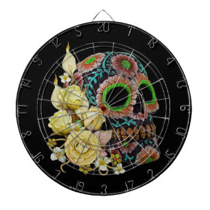 Gult Blommigt Black Sugar Skull Day of the dead Darttavla
