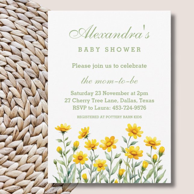 Gult Blommigt Boho Chic Wildblomma Baby Shower Inbjudningar (Skapare uppladdad)