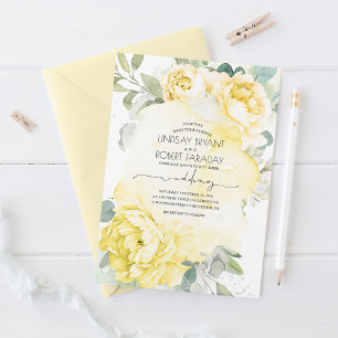 Gult Blommigt Boho Greenery Elegant bröllop Inbjudningar