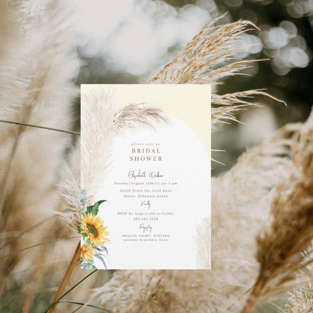 Gult Blommigt Boho Pampas Inbjudningskort för möhi (Skapare uppladdad)