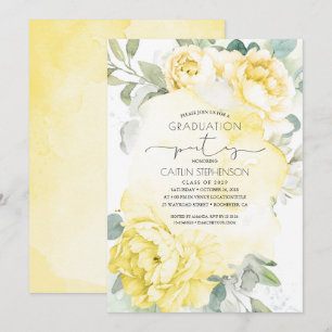 Gult Blommigt Botanical Grey Studenten Inbjudningar