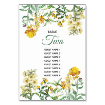 Gult Blommigt Bröllop Bordsnummer Guest Namn