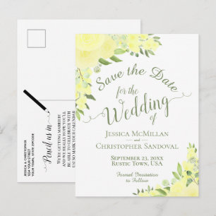 Gult Blommigt Bröllop spara datum Calligraphy Meddelande Vykort