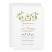 Gult Blommigt Bröllopsinbjudningar för vattenfärg