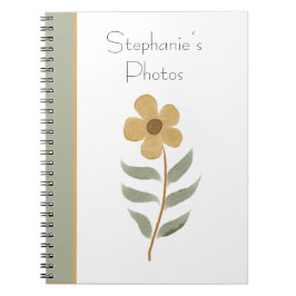 Gult Blommigt ditt namn vattenfärgsfoto Anteckningsbok