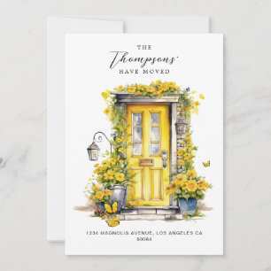 Gult Blommigt Dörr Vi har flyttat Photo Flytta Meddelande