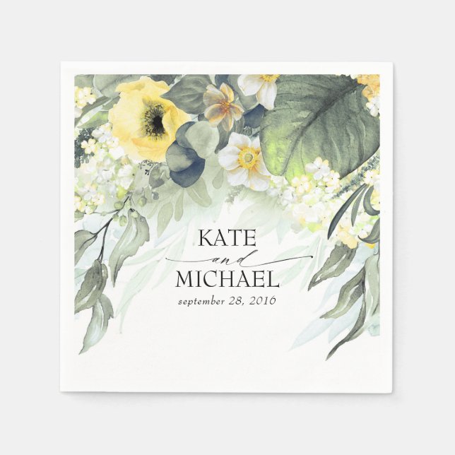 Gult Blommigt Dreamy Garden Wedding Pappersservett (Framsidan)