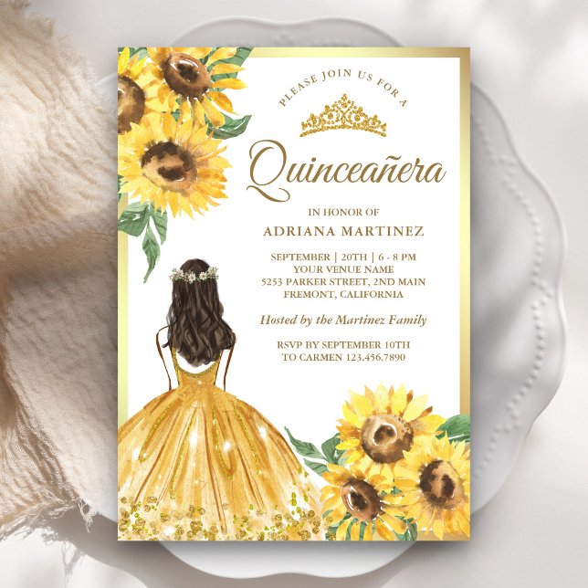 Gult Blommigt Dress Sunwers Guld Quinceanera Inbjudningar (Skapare uppladdad)