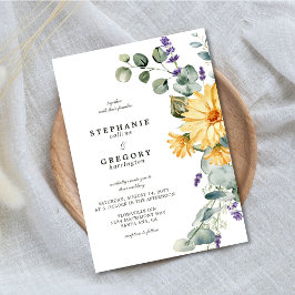 Gult Blommigt Eucalyptus Bröllop Inbjudningar