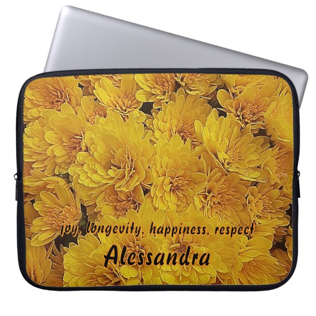 Gult Blommigt Fall Chrysantemus Photo Laptop Fodral (Framsidan)