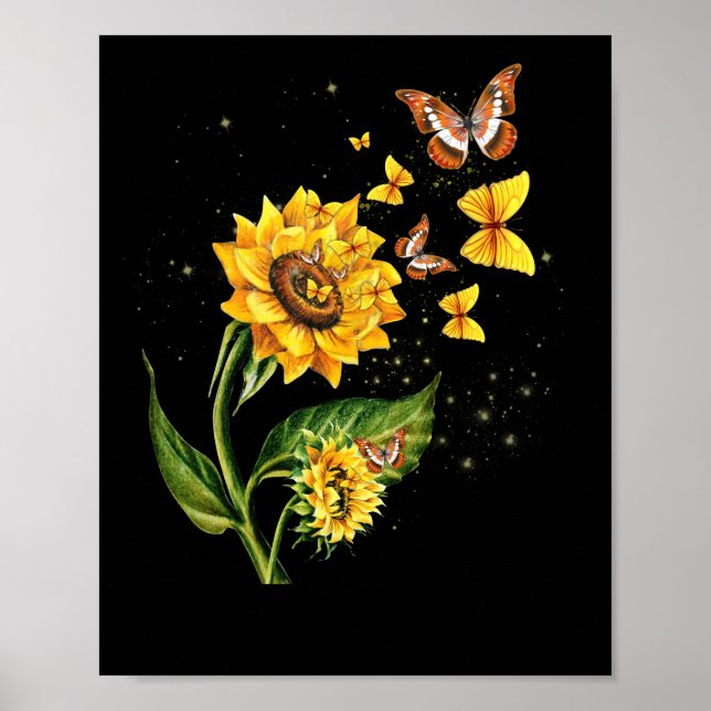 Gult Blommigt för fjäder-Blommar för fjäril Poster (Framsidan)