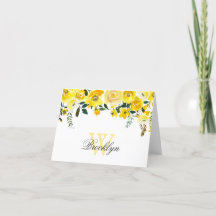 Gult Blommigt för vattenfärg Monogrammed antecknin