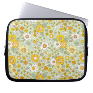 Gult Blommigt Garden Mönster Laptop Fodral