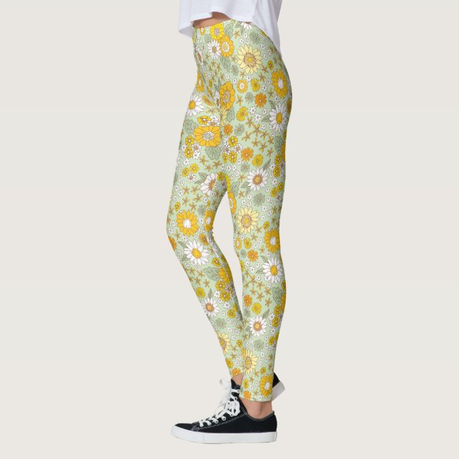 Gult Blommigt Garden Mönster Leggings (Vänster)