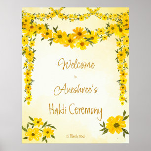 Gult blommigt garlands Indian bröllop haldi welcom Poster