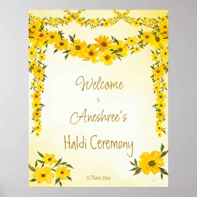 Gult blommigt garlands Indian bröllop haldi welcom Poster (Framsidan)