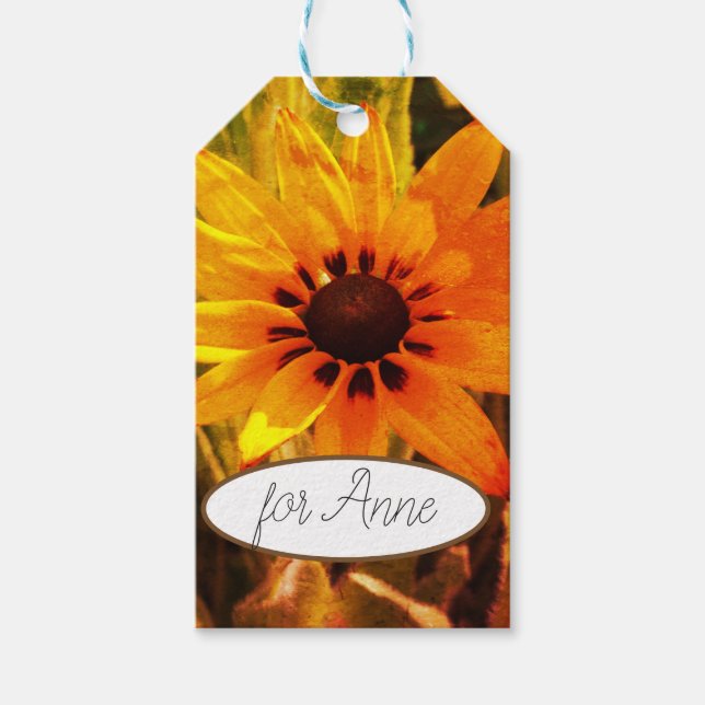 Gult Blommigt Gift-Märkre Presentetikett (Framsidan)