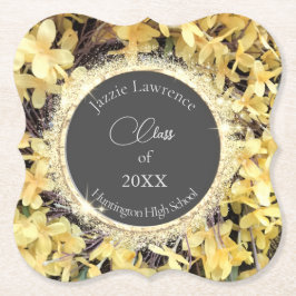 Gult Blommigt Glittery Personlig Studenten Underlägg Papper